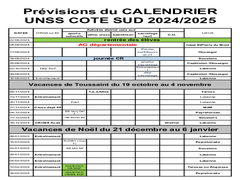 Calendrier Prévisionnel unss 2024/2025