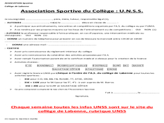 Feuille d'inscription à l'Association Sportive du collège